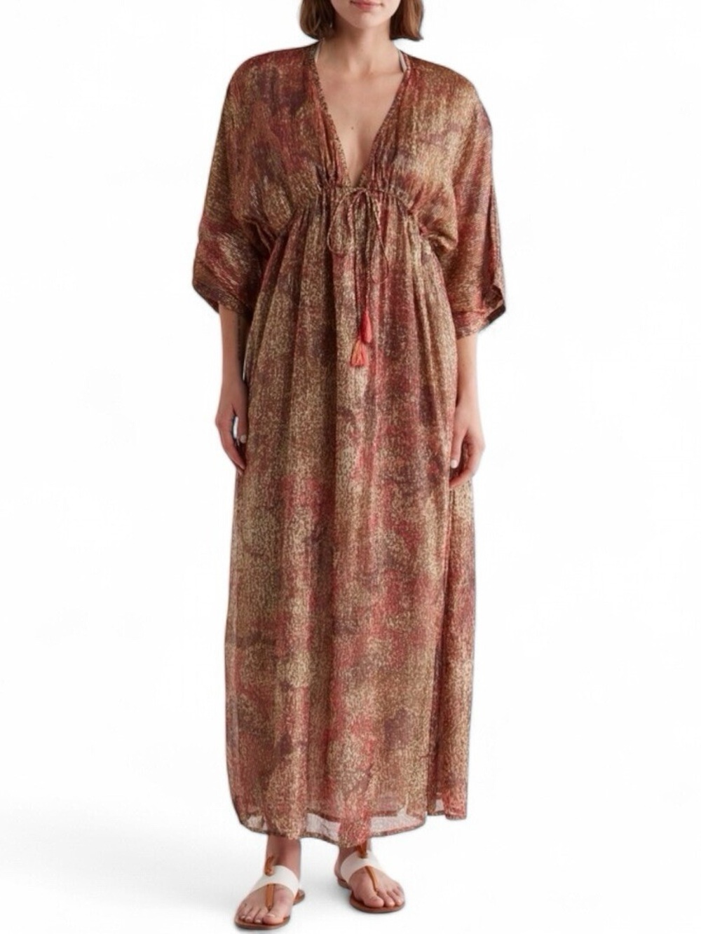 Raga Zuri Long Sleeve Maxi Gold Metallic Dress Oversized